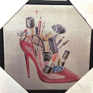 At Home Stiletto & Designer Makeup Vinyl Foil Framed Wall Decor‎